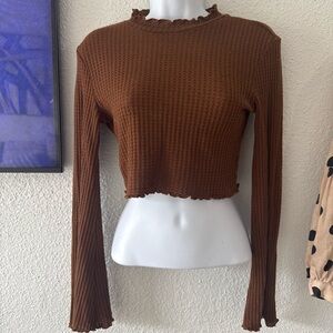 SHEIN Chocolate Ribbed Long Sleeve Crop Top